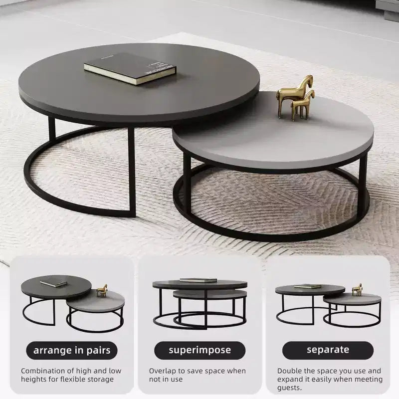 Table basse gigogne ronde gris moderne