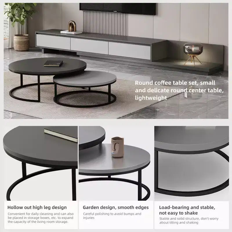 Table basse gigogne ronde gris moderne